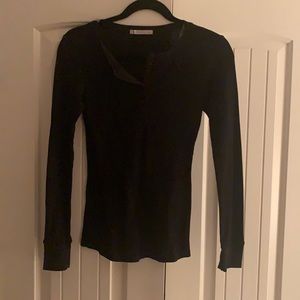Black Waffle Knit Henley Longsleeve